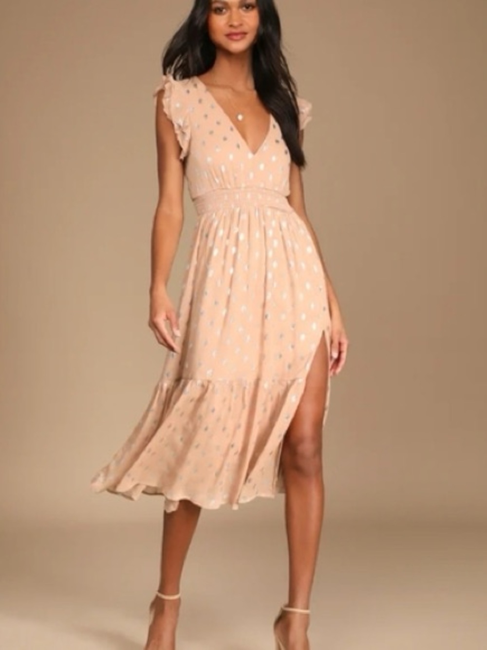 Lulu’s Cause to Celebrate Peach Pink Silver Ruffle Tiered Midi Dress NWT XL - Picture 16 of 16